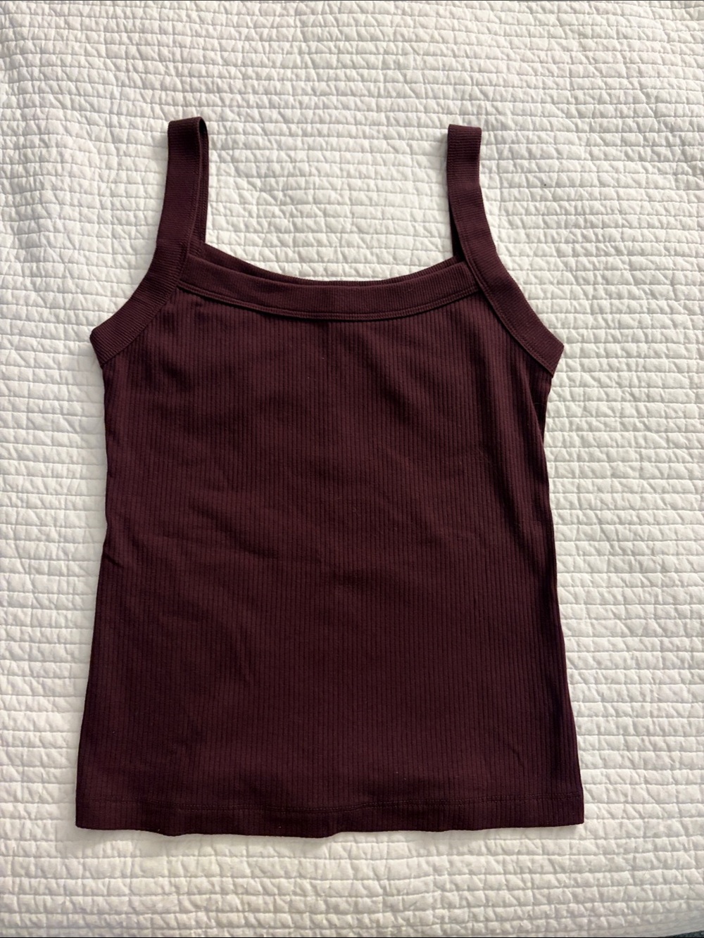 American Eagle Outfitters Ribbed Square-Neck Tank - Burgundy